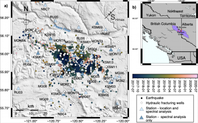 Induzierte Erdbeben aufgenommen von dem Seismisches Netwerk der RUB, McGill Universität und NRCan 